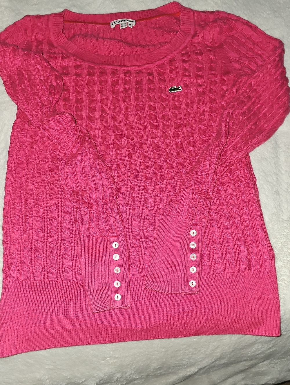Lacoste Women's Cable-Knit Crewneck Sweater in Bright Pink